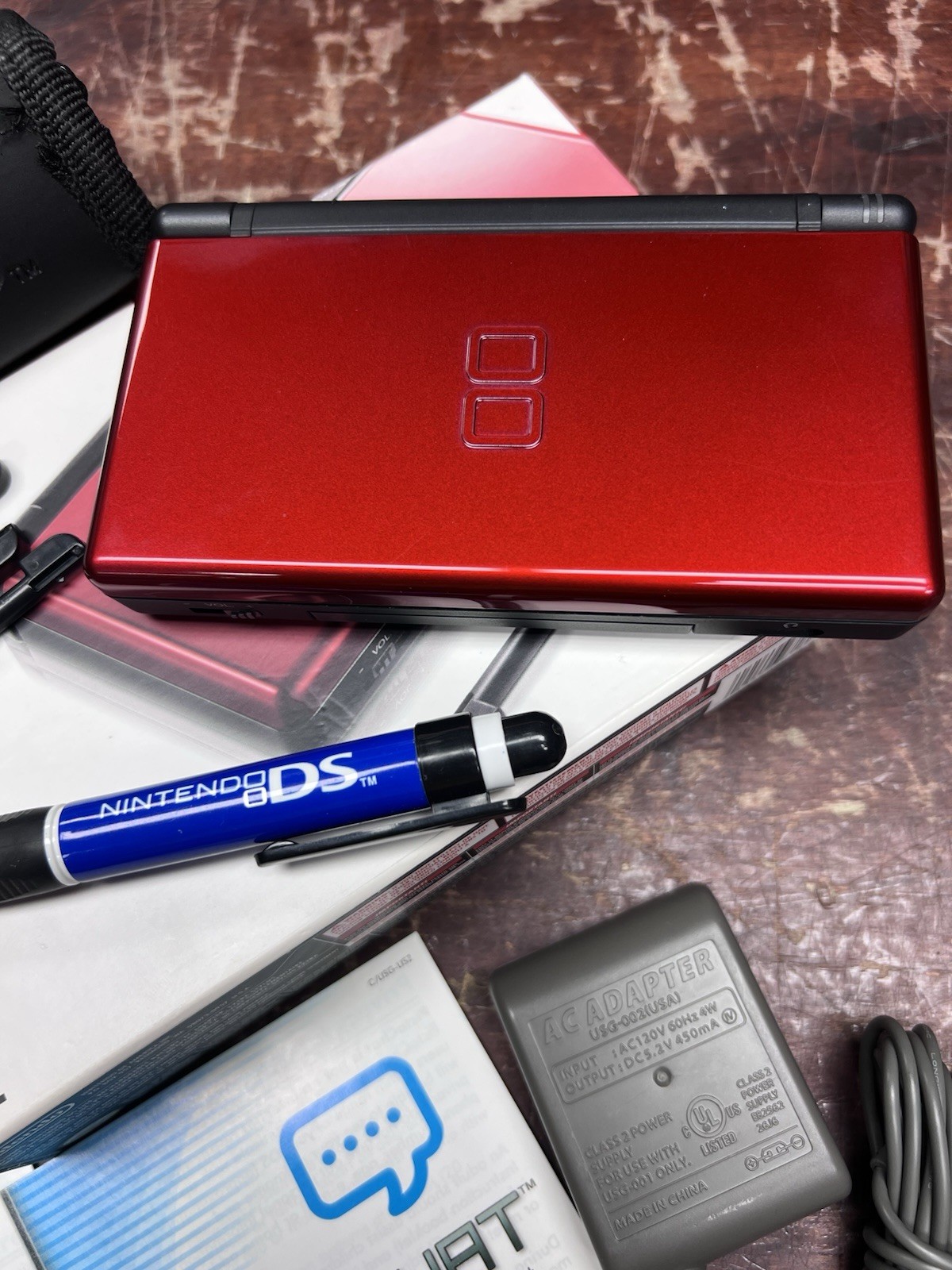 Nintendo DS Lite Crimson Black Red Handheld Console MINT