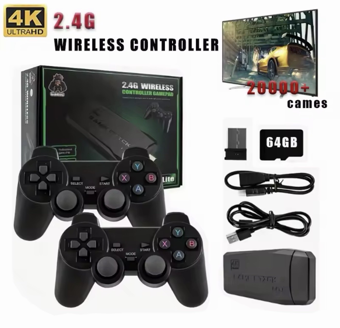 Game Stick Lite 4K Ultra HD Home Console, 64GB, 2 Wireless Controllers, Black