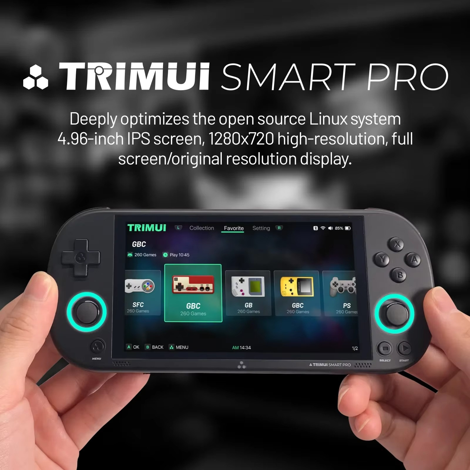 Trimui Smart Pro Handheld Game Console – 4.96” IPS Screen, 26+ Emulators, 5000mA