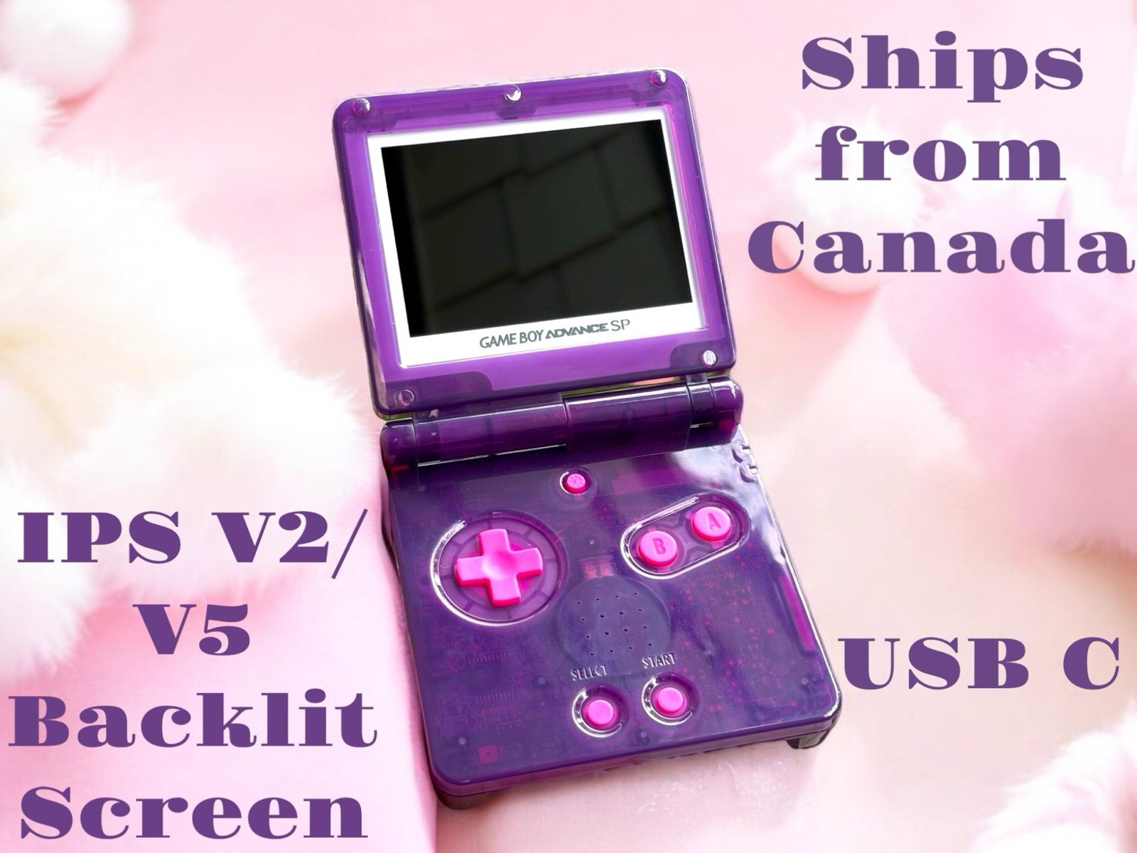 Unique Gift Chameleon Purple Blue Glossy Gameboy Advance SP IPS V2/V5 Console