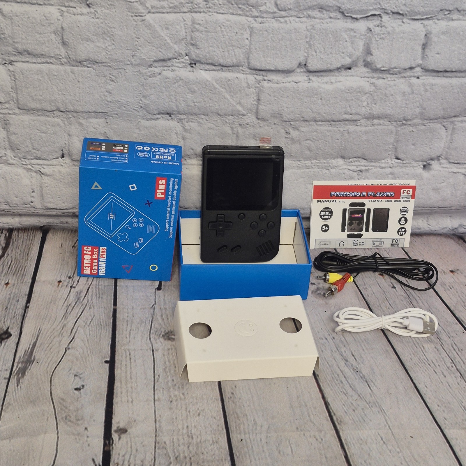 Retro FC 168 In 1 Plus Handheld Game Console 3.0 Screen Black Tested Works Great