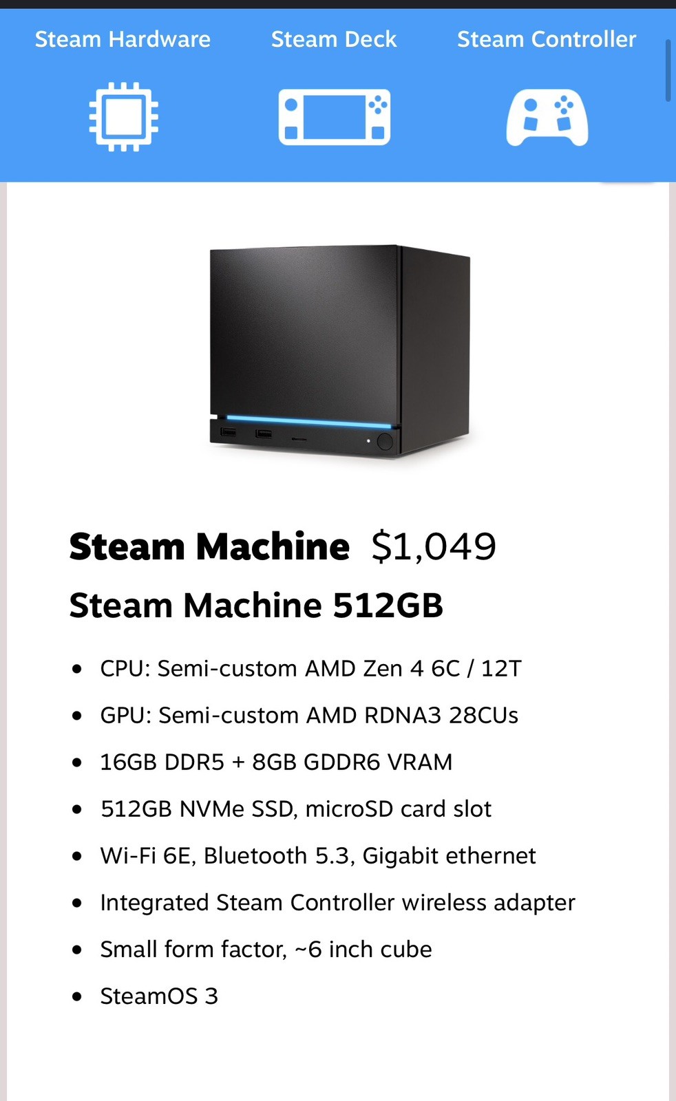 PRE SALE Steam Machine 512GB Valve PC – NO CONTROLLER