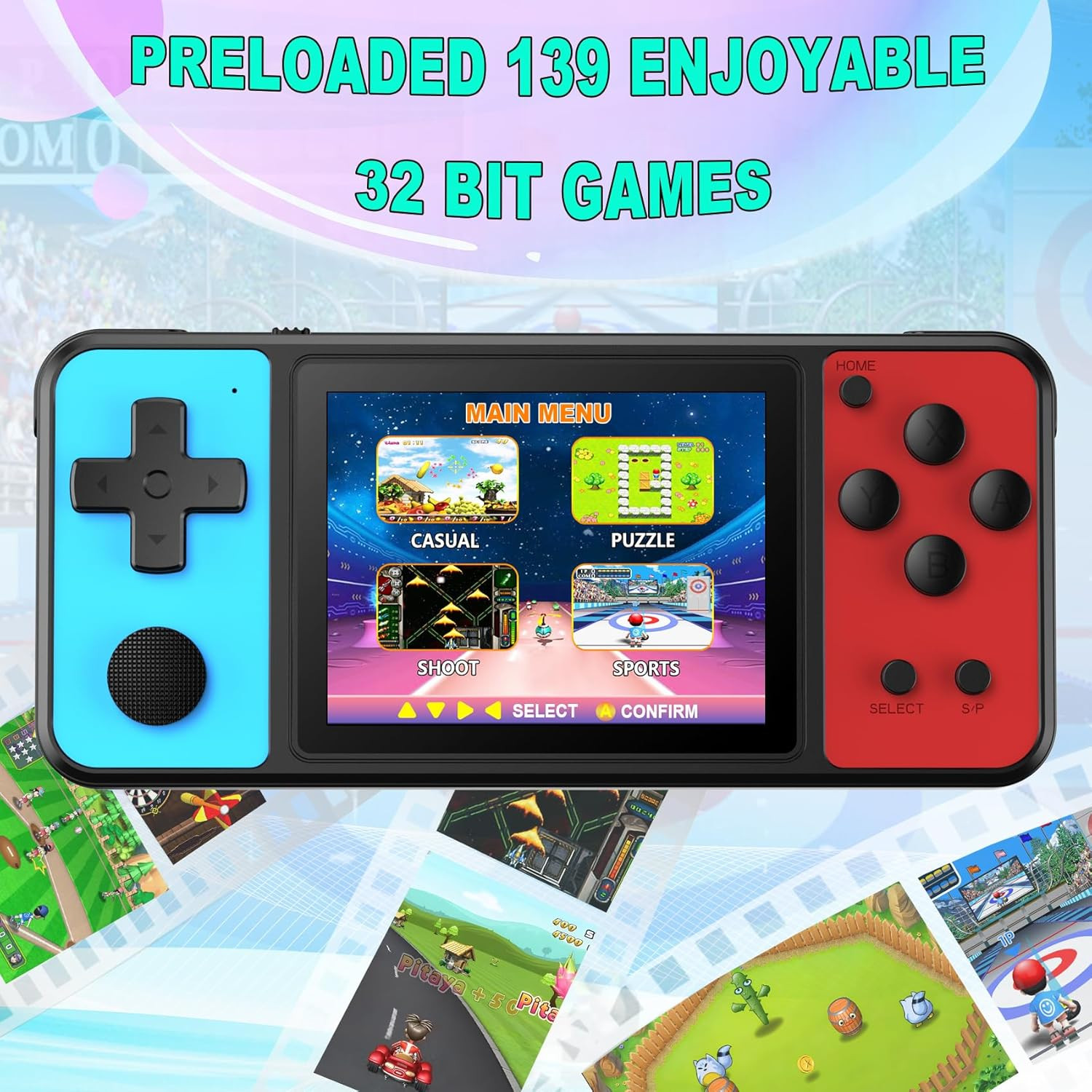 32 Bit Handheld Games for Kids Built-In 139 Retro Video Games,3.0″ IPS Screen Re