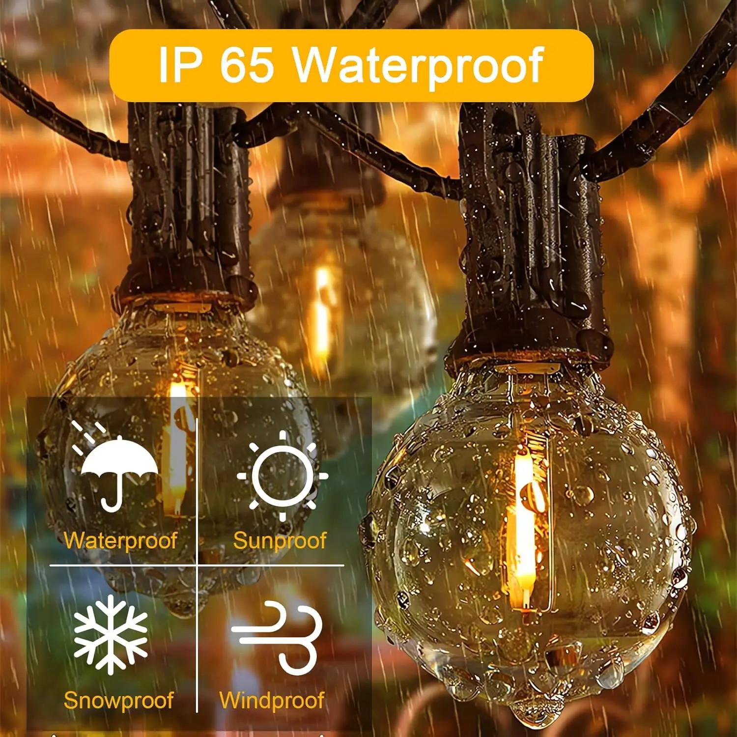 G40 LED Globe String Lights Outdoor EU Plug, IP65 Plastic Bulbs, Balcony Garland