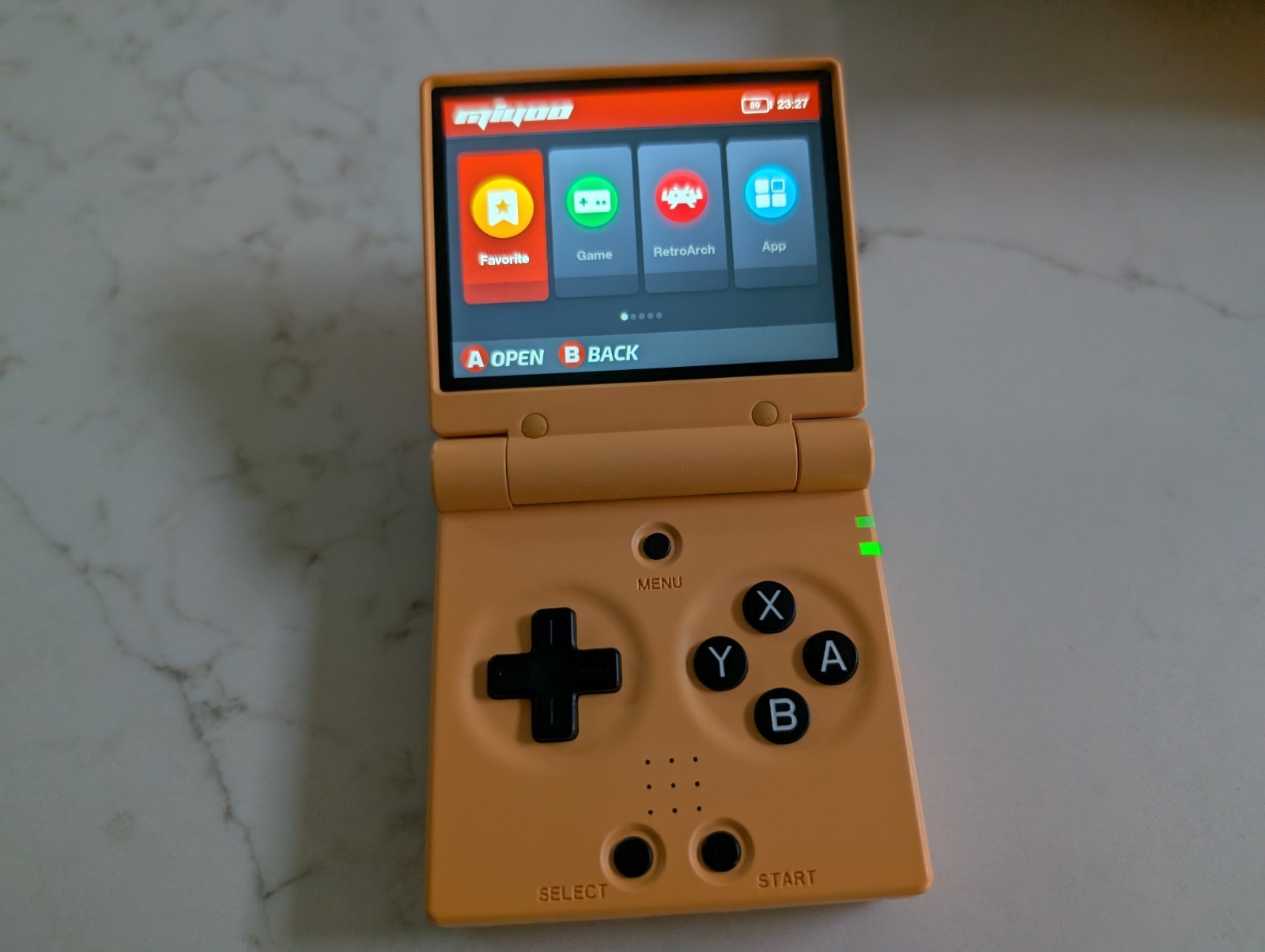 Yellow Miyoo Mini Flip Handheld, Original Case Included