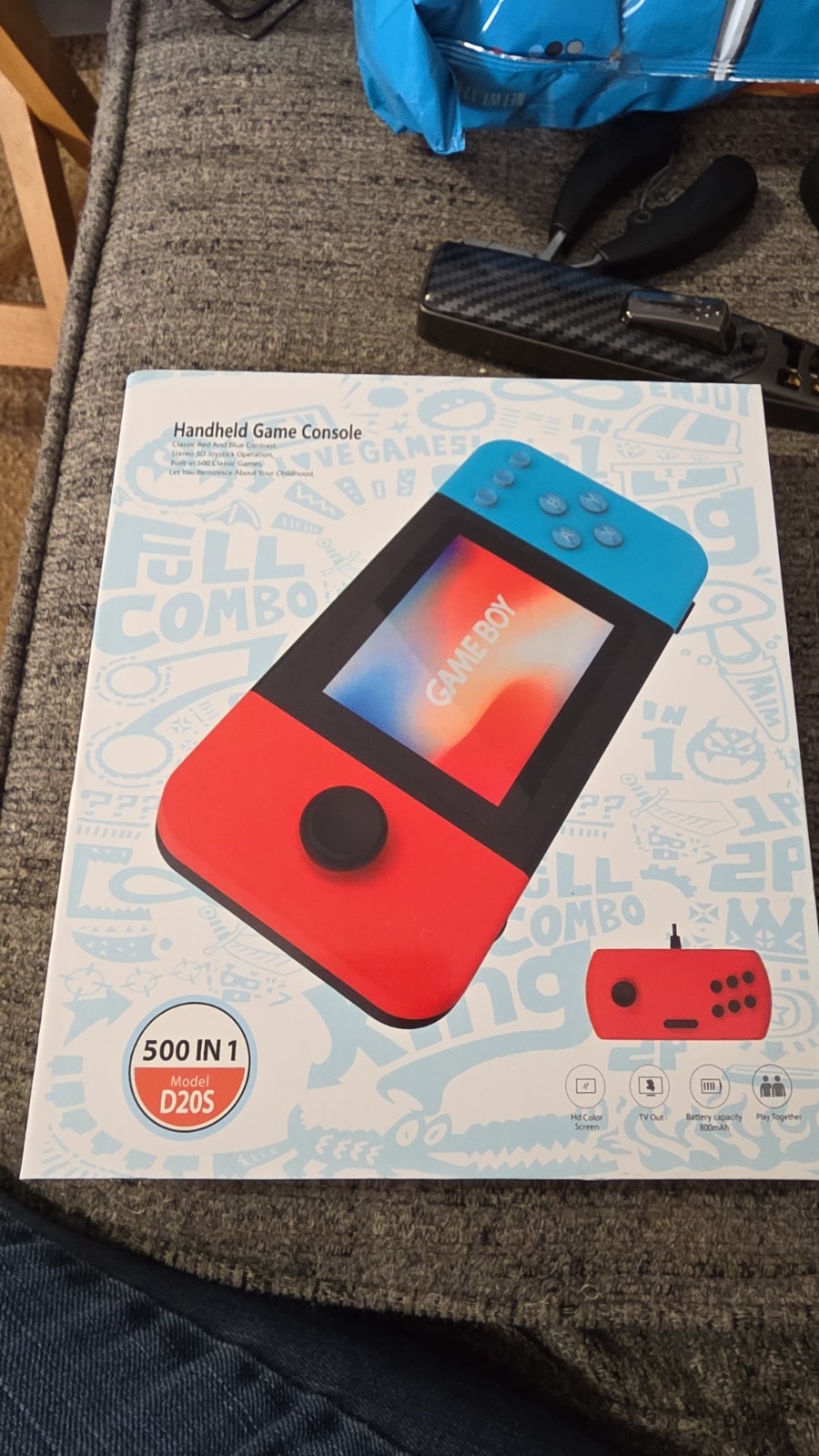 D20S Handheld Game Console 500 in 1 HD Color Screen Red Blue Black TV Out