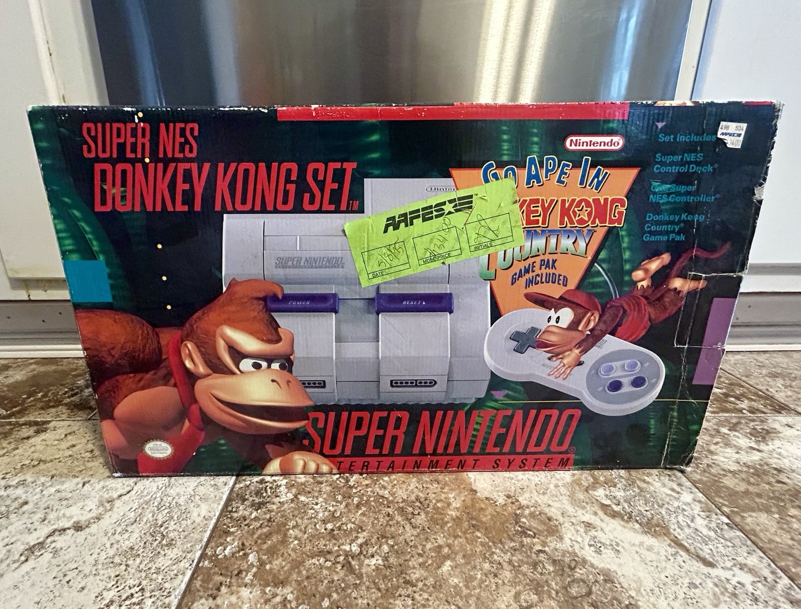 Super Nintendo SNES CIB Donkey Kong Console Bundle Matching Serial NR Mint RARE