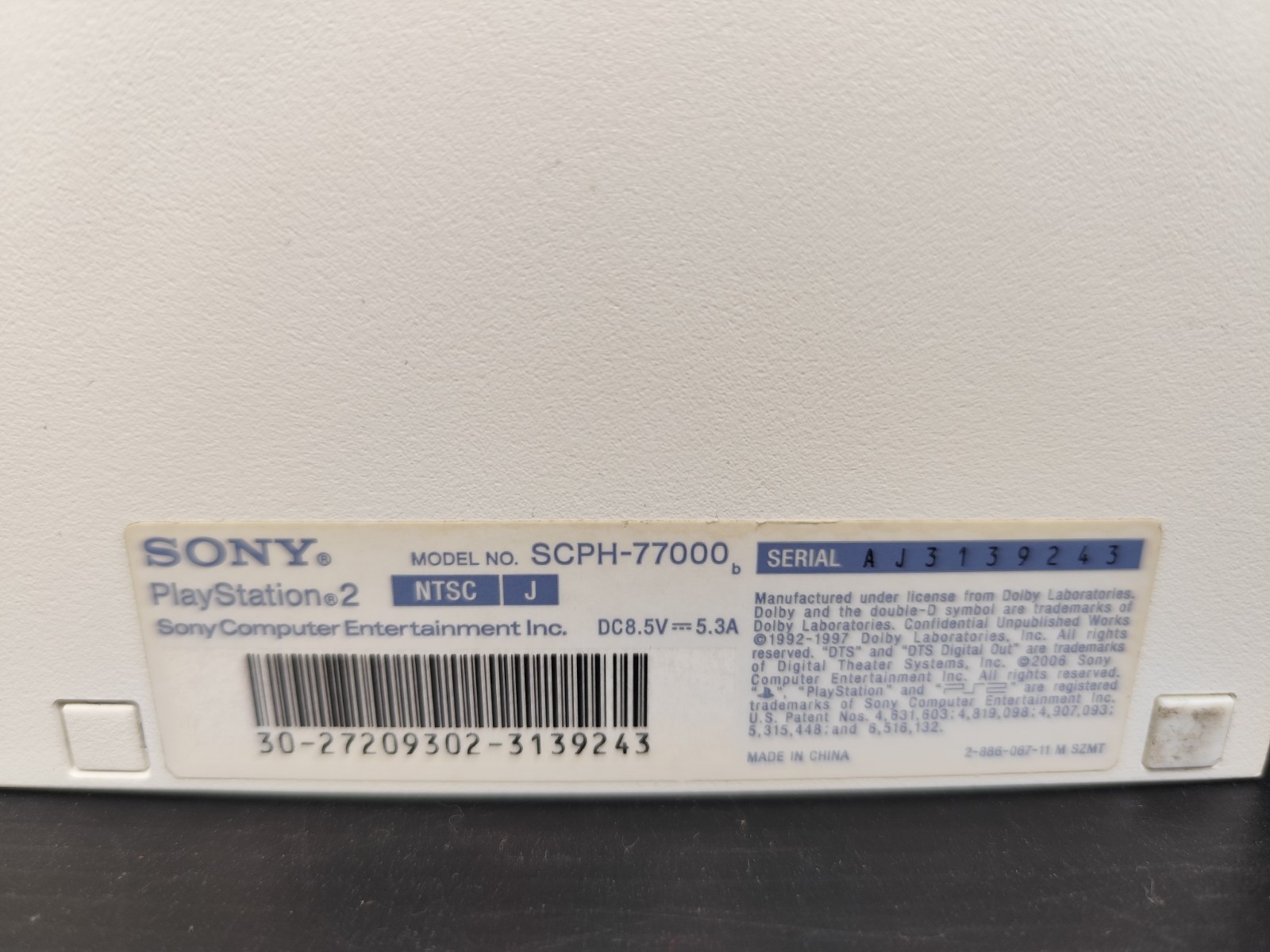 “Region Free” Playstation2 PS2 Slim Console SCPH-77000 Ceramic White Note A