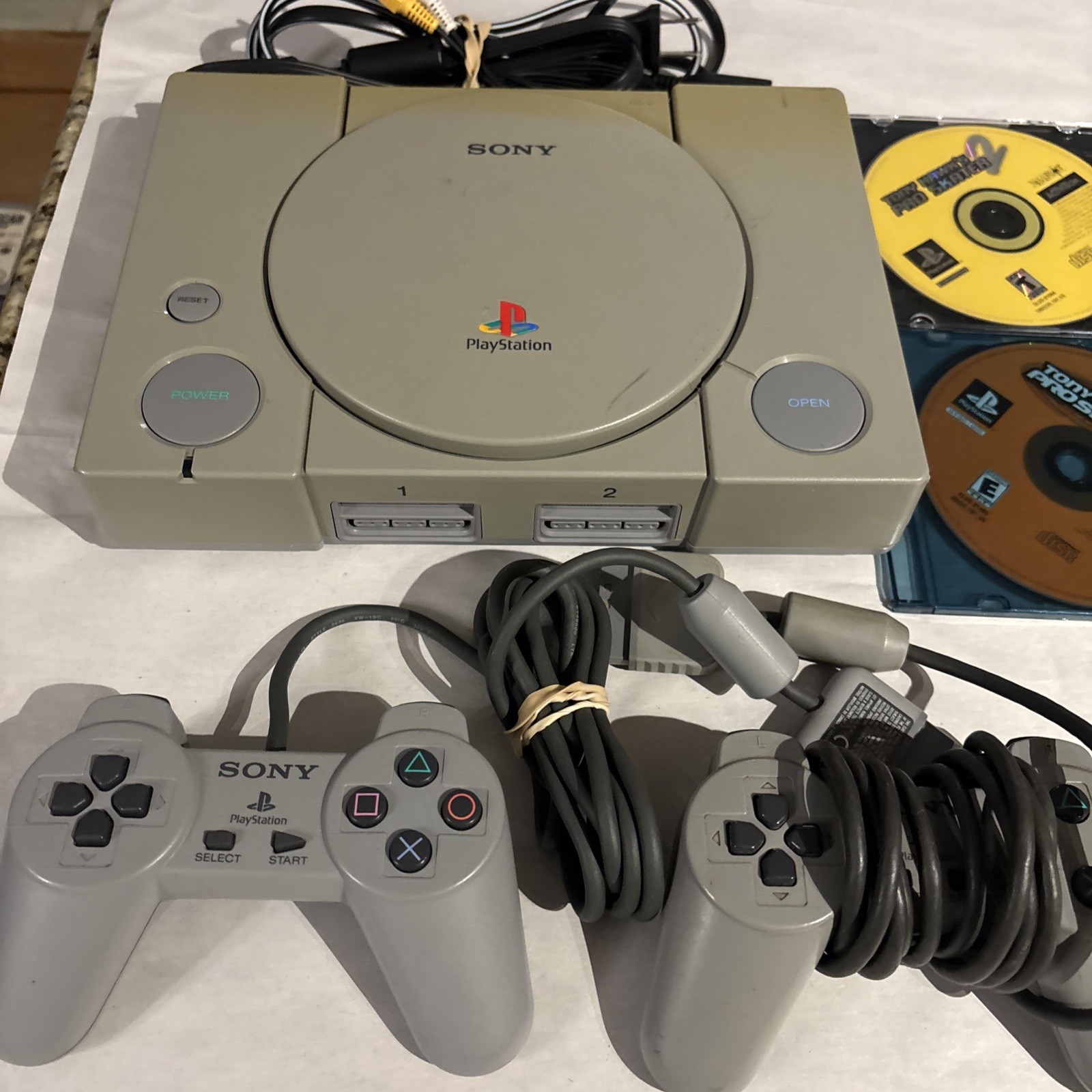 Sony PlayStation 1 PS1 Console Bundle with 2 Oem Controller & Cords Tested Games