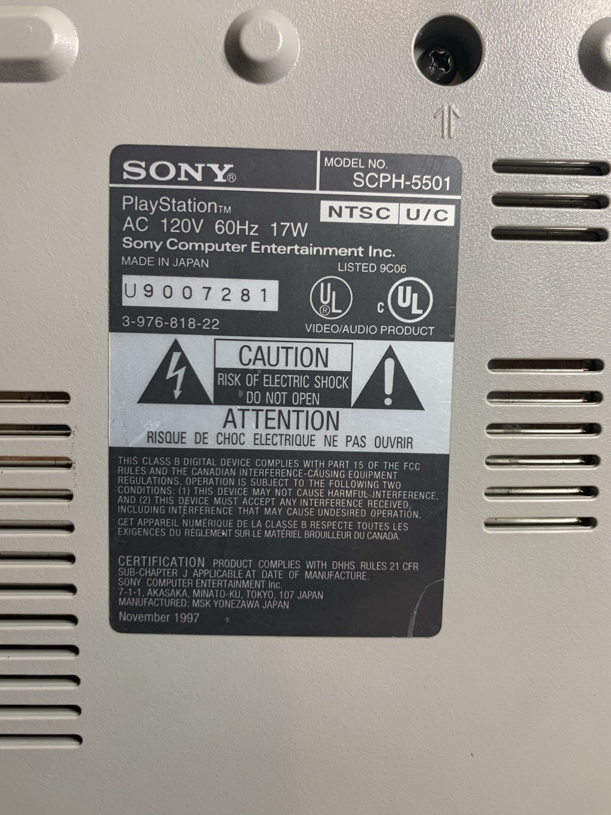 Sony PlayStation 1 Game Console – Gray 1997 Powers On Untested Further