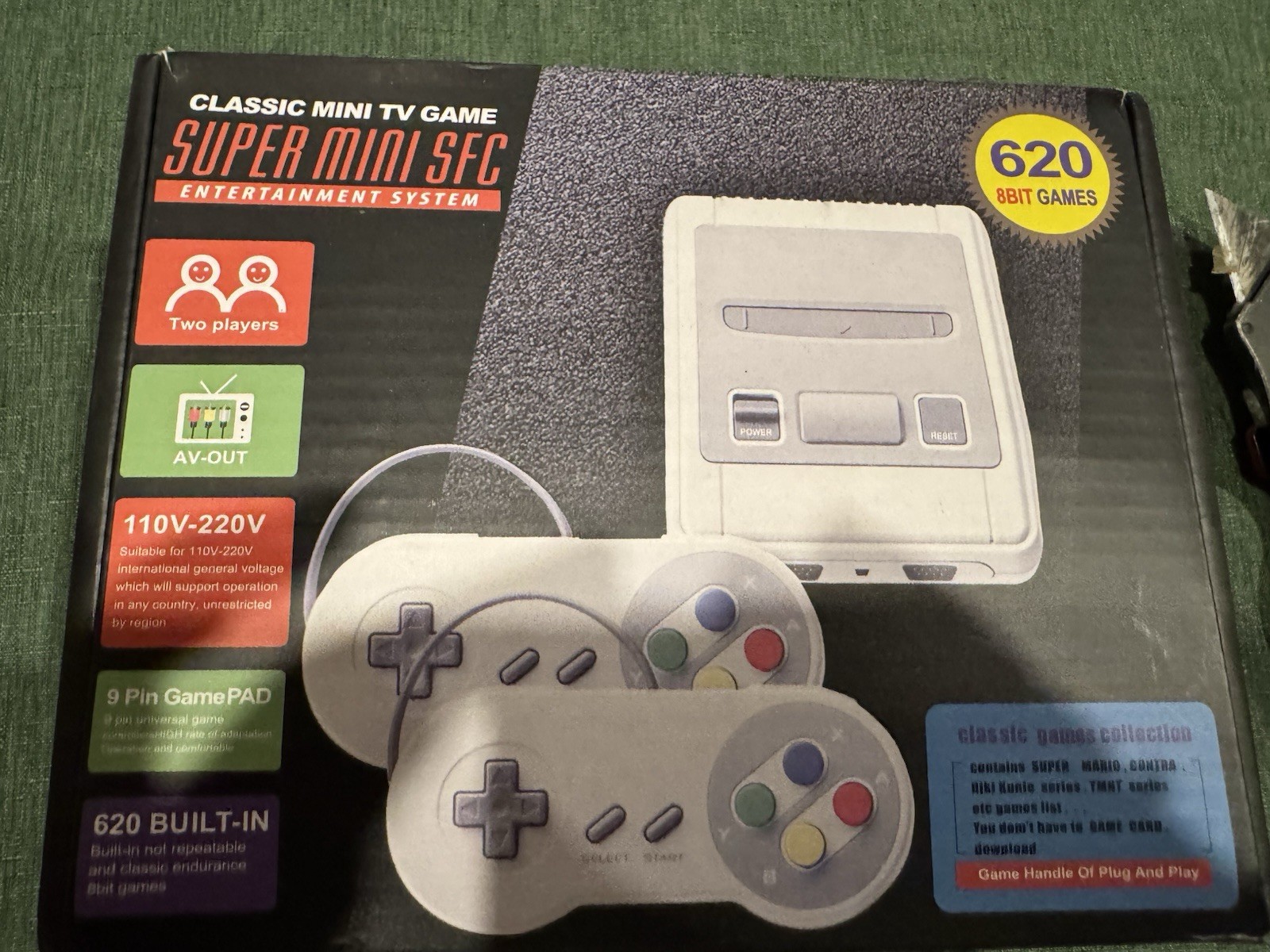 Super Mini SFC Nintendo SNES Console 620 Built-In Games AV-Out 2 Controllers
