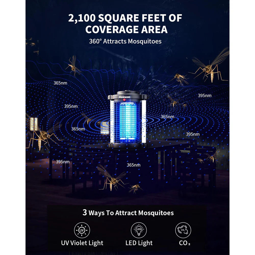 Minimoon Bug Zapper Outdoor Mosquito Zapper with Dual LED Light 4200V Fly Zapper