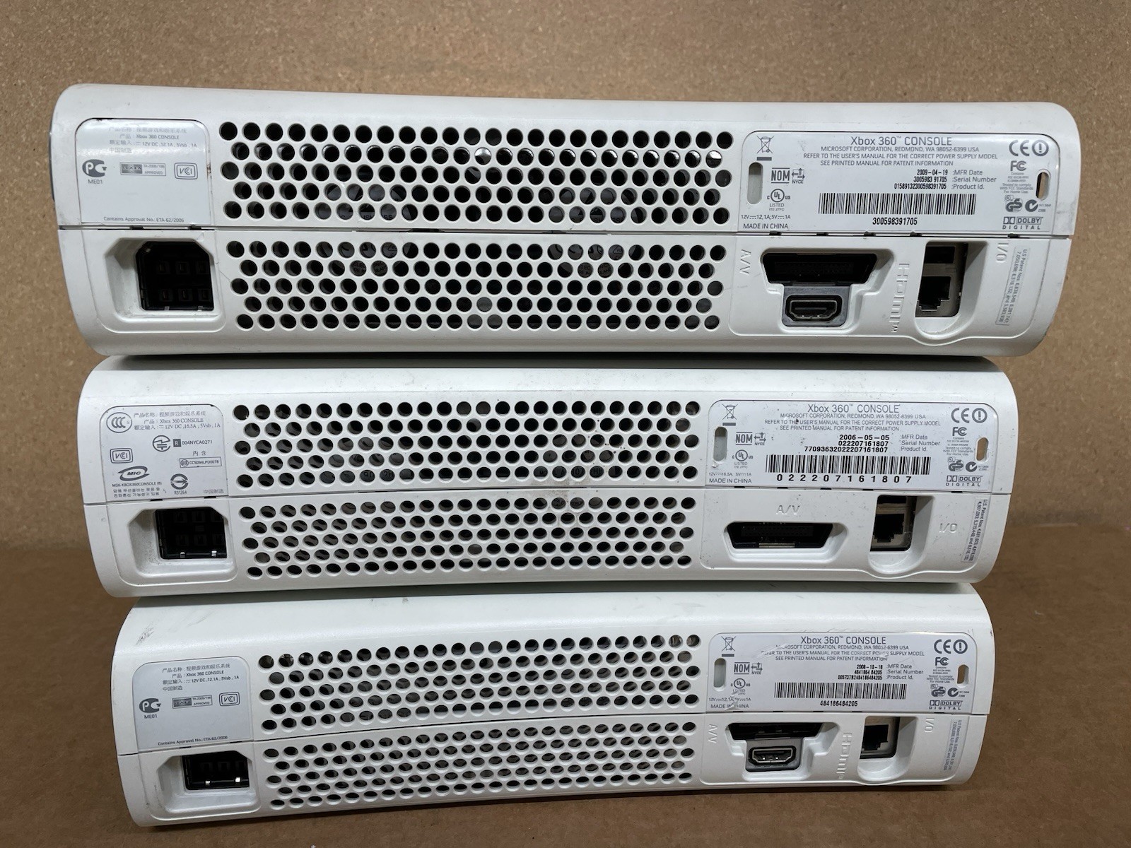 LOT of 3 Original Microsoft Xbox 360 Game Console – RROD Not Working For Parts