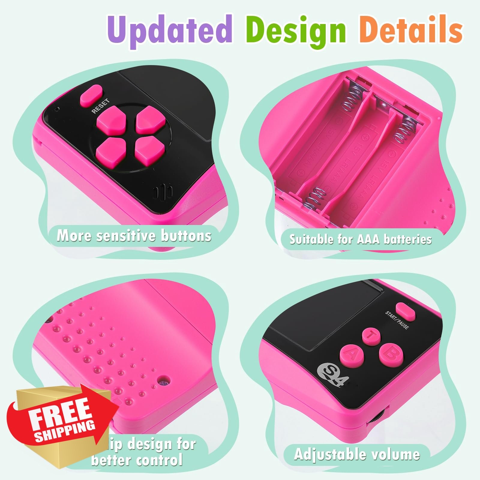X-JOYKIDS Handheld Game 142 Classic Mini Games Portable Arcade Rose