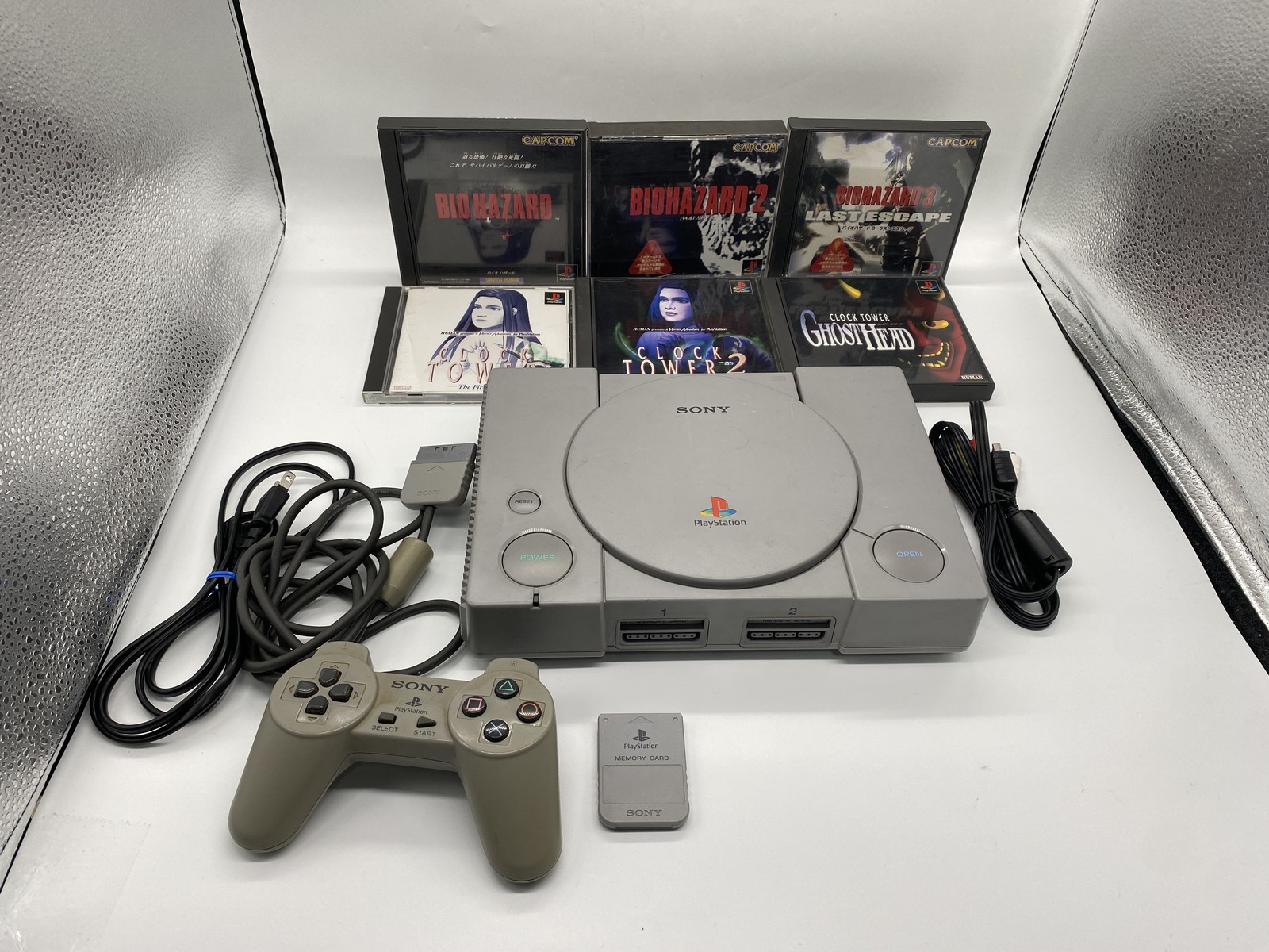 PlayStation 1 PS1 Console w/ Resident Evil CLOCK TOWER 6set SCPH-7000 JP Ver.