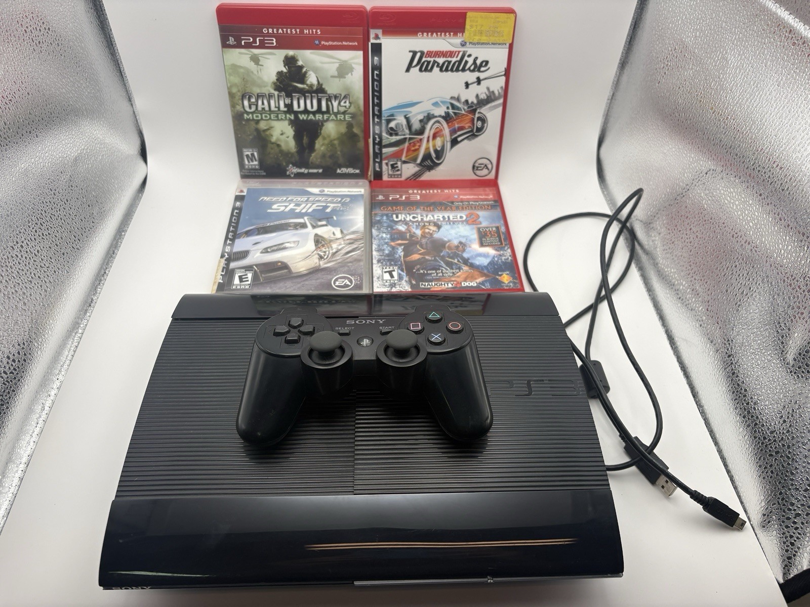 Sony PlayStation 3 PS3 Super Slim 500GB Games, Controller Power Cord CECH-4301C