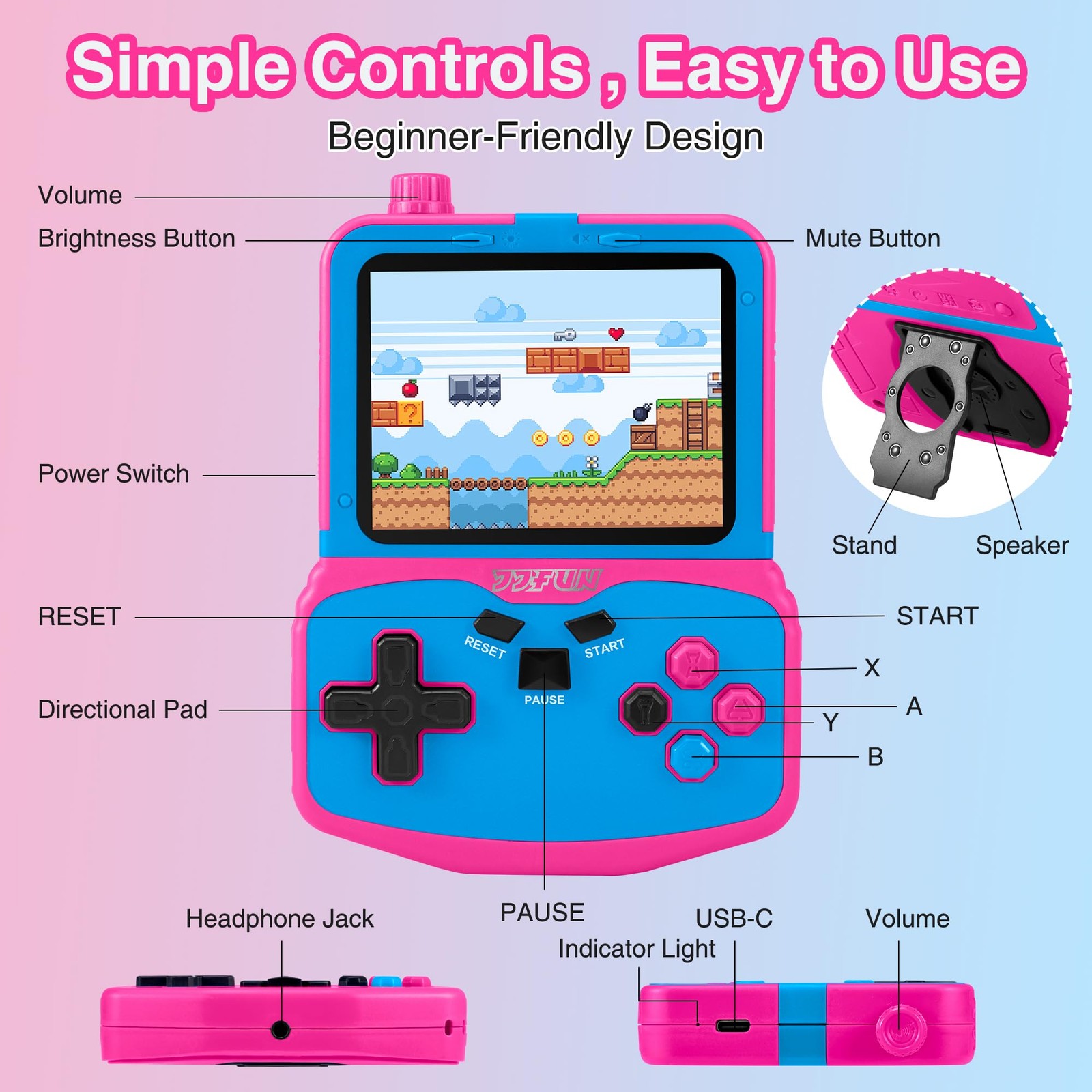 Handheld Game Console for Girls, 220 Retro Games Built-in, 3.5” HD IPS Scree…
