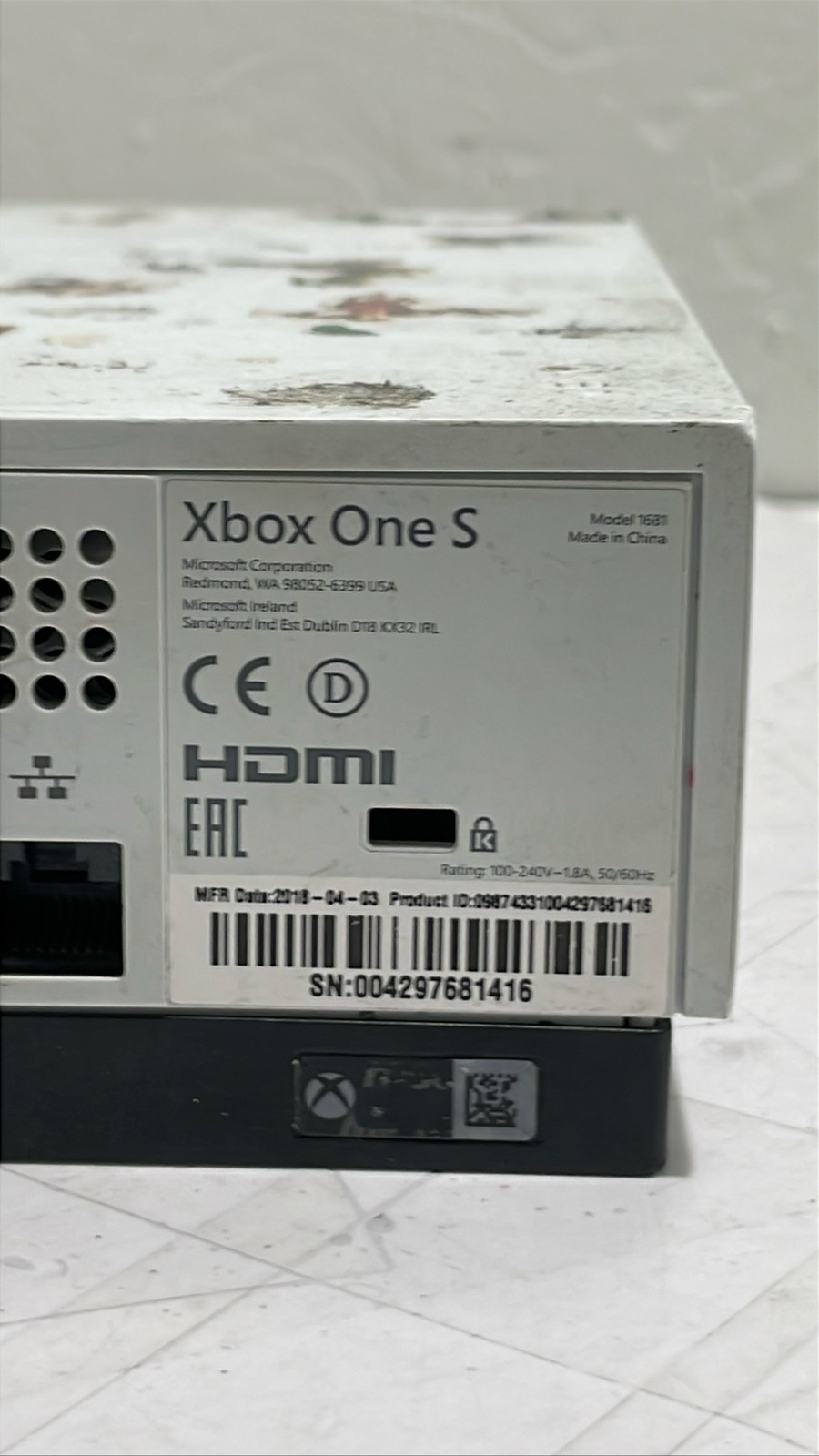 Microsoft Xbox One S White Console Model 1681 No Controller