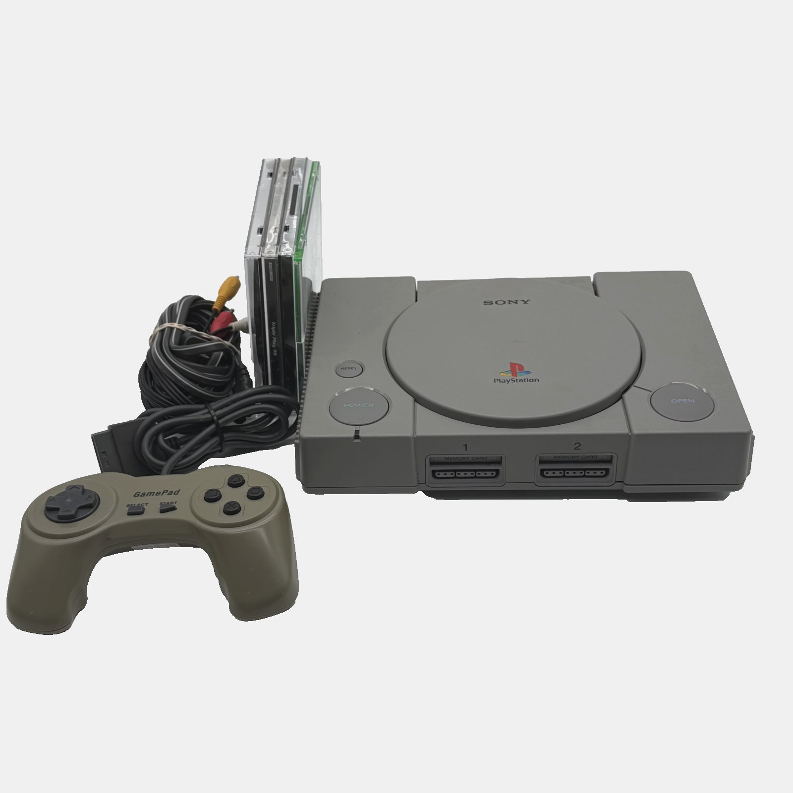 Sony PlayStation PS1 SCPH-1001 Console Bundle w/ Controller, Cords & 4 Games