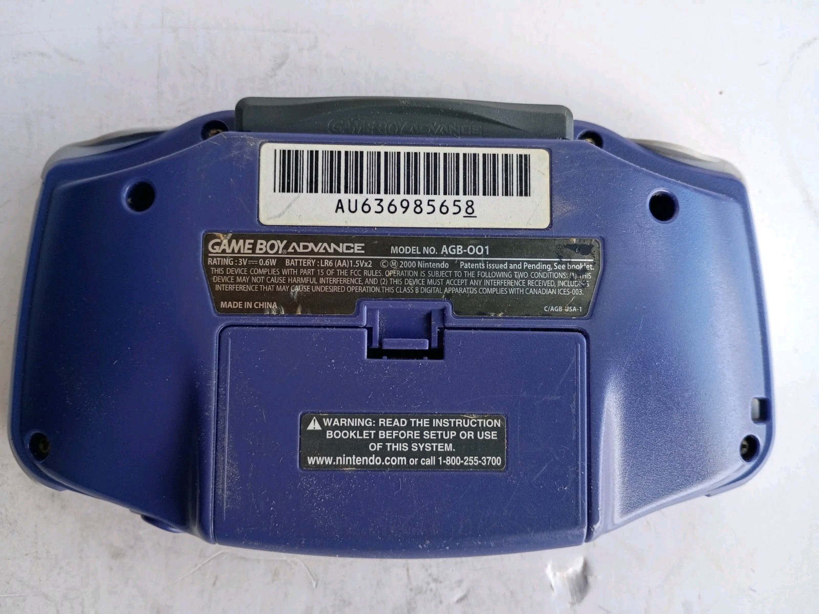 Nintendo Game Boy Advance AGB-001 Glacier Purple Console Tested Works + Game