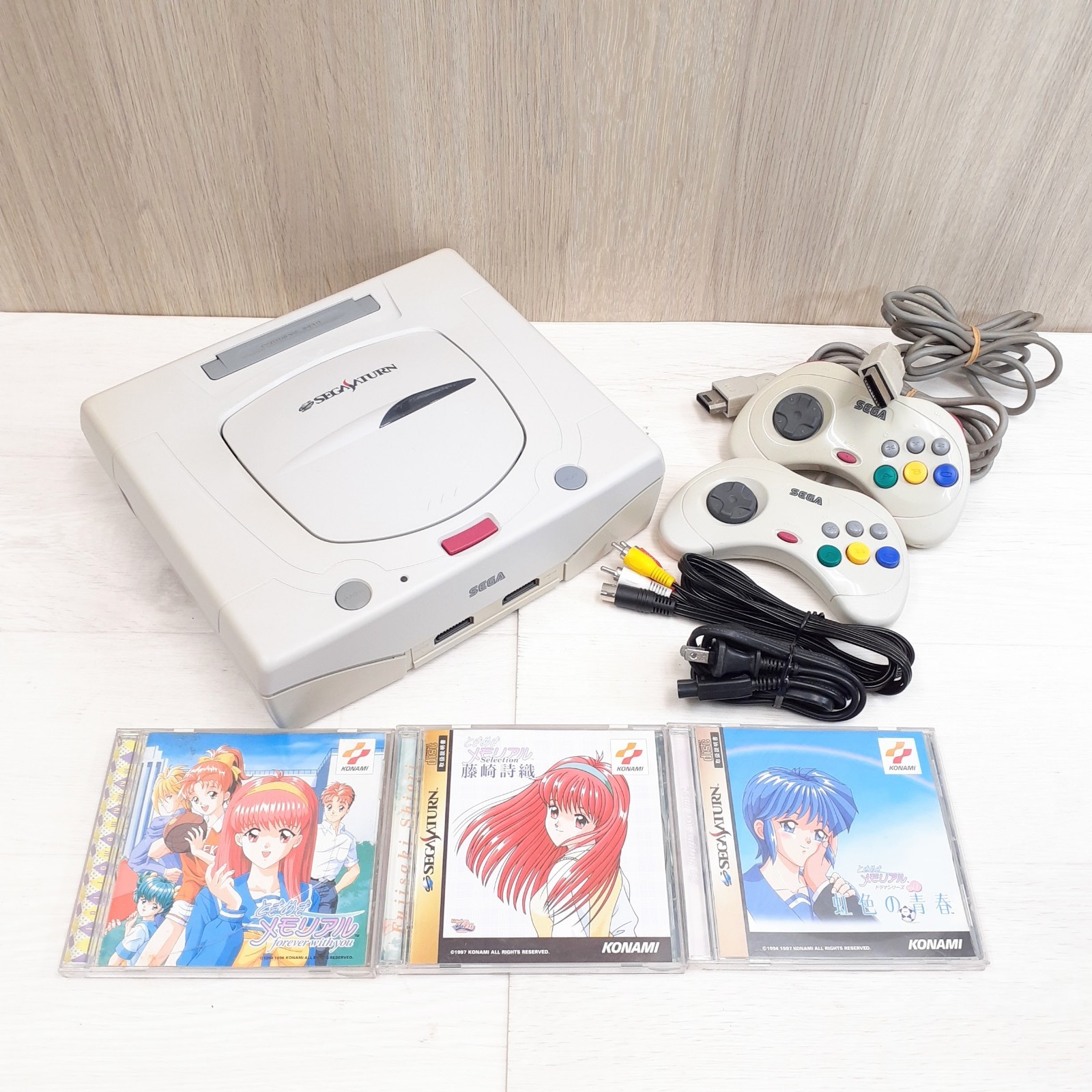 Sega Saturn Console Japanese White Bundle with 2 Controllers & 3 Tokimemo Games