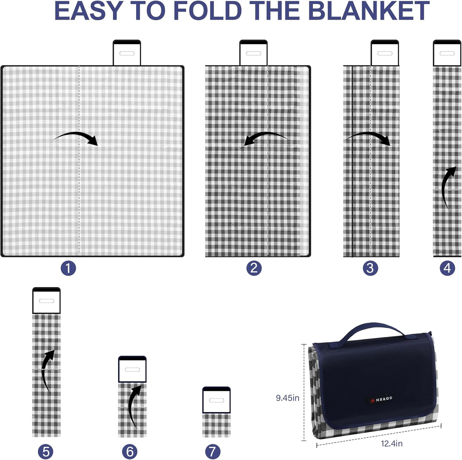 HX&OD Outdoor Picnic Blanket 80″X80″ Picnic Mat Extra Large Camping Blanket Beac