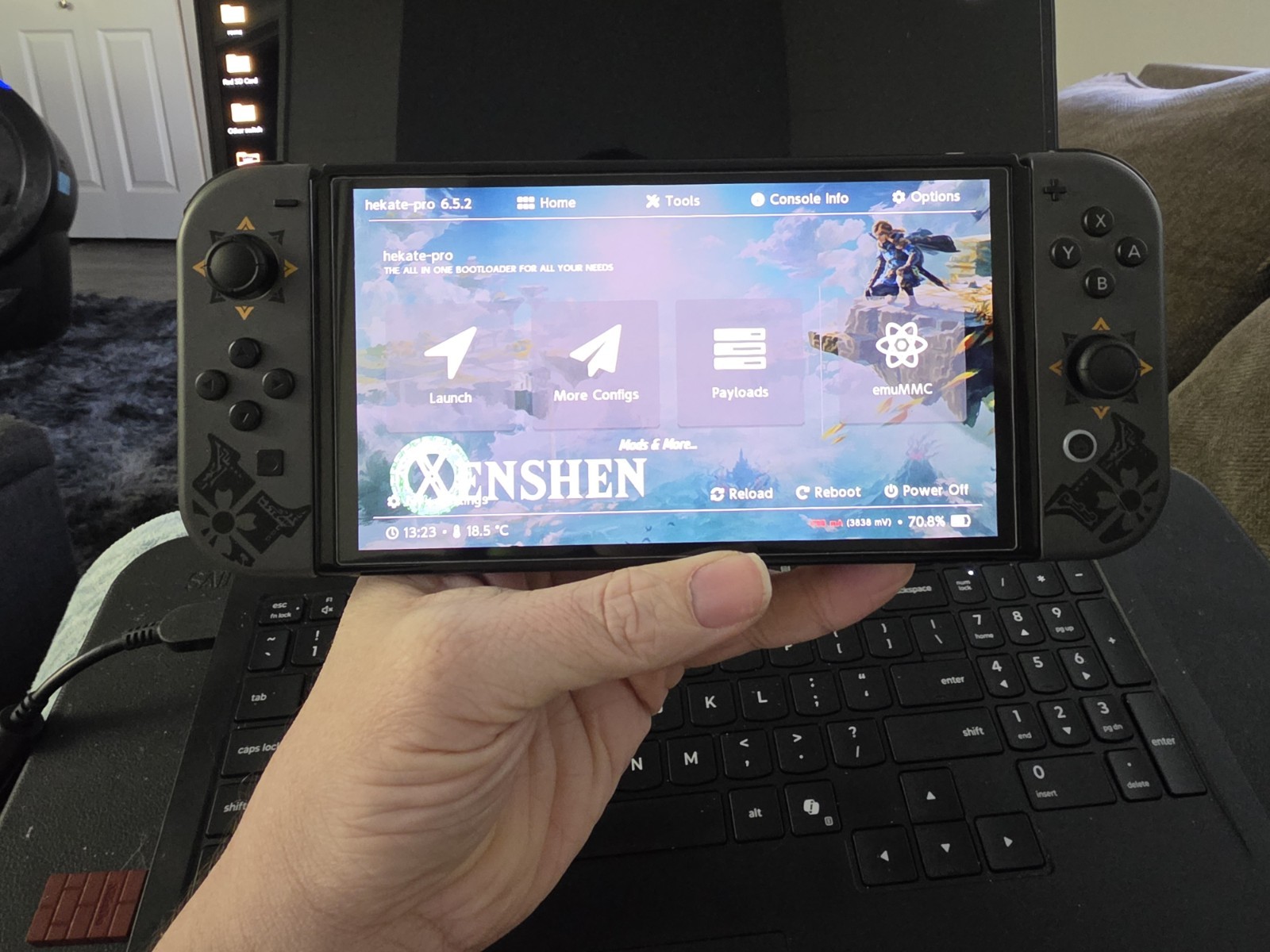 Nintendo Switch OLED “Custom” Monster Hunter Joycons, Pre-installed Temp Glass