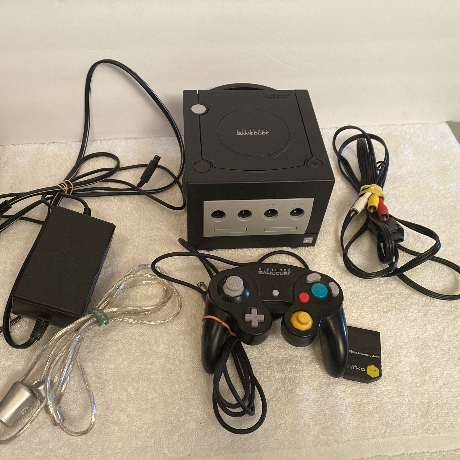 Jet Black Nintendo GameCube Console w/ Original Controller & All Cables & M Card