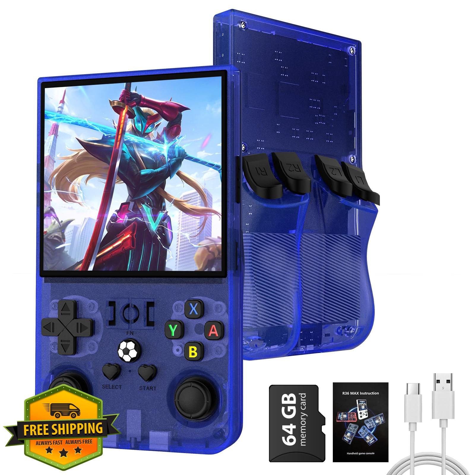 WDYQJE R36MAX Lake Blue 4.0″ IPS 64GB retro game console