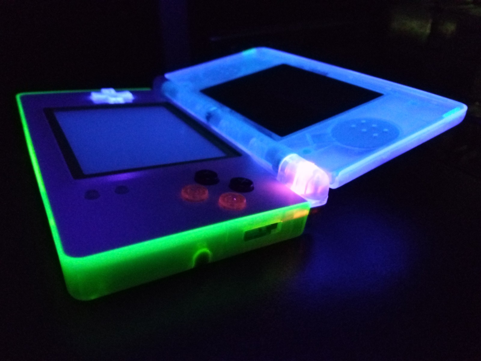 Nintendo DS Lite ReShell Purple Neon Yellow Blue Pink Gold USB Cable Gameboy GBA
