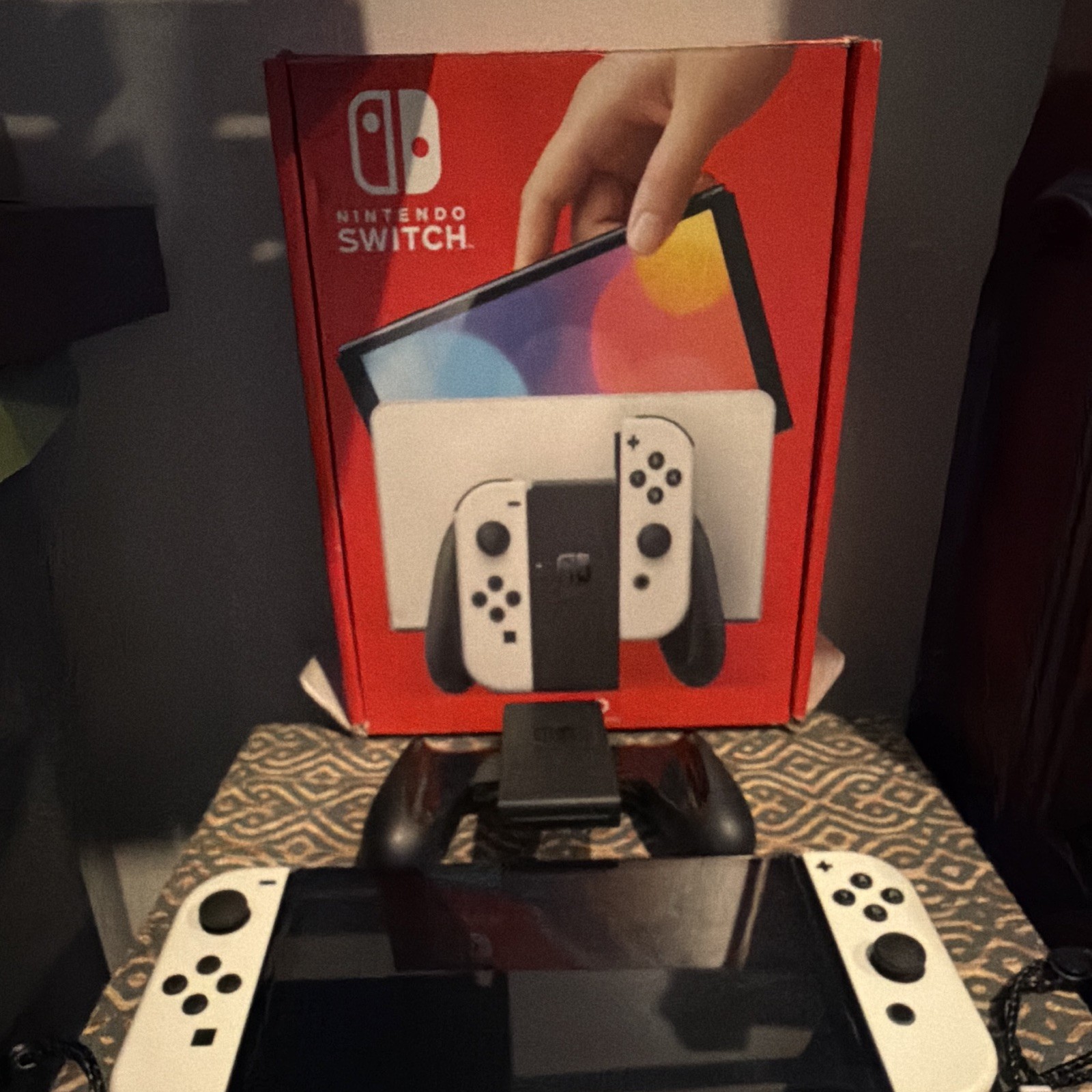 Nintendo Switch (OLED Model) White/Black 64GB Console w/ Dock, Joy-Con Grip, Box