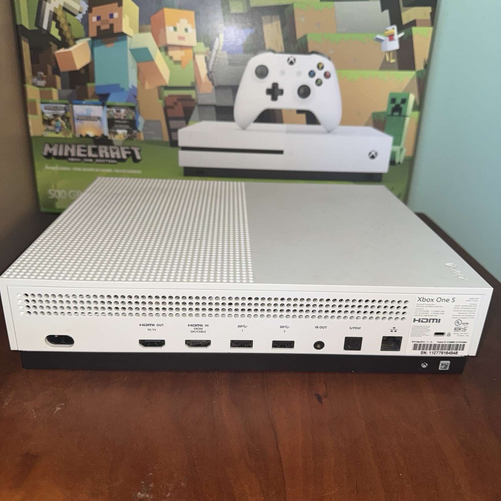Microsoft Xbox One S White Console Minecraft Box Inserts Cords No Controller 500