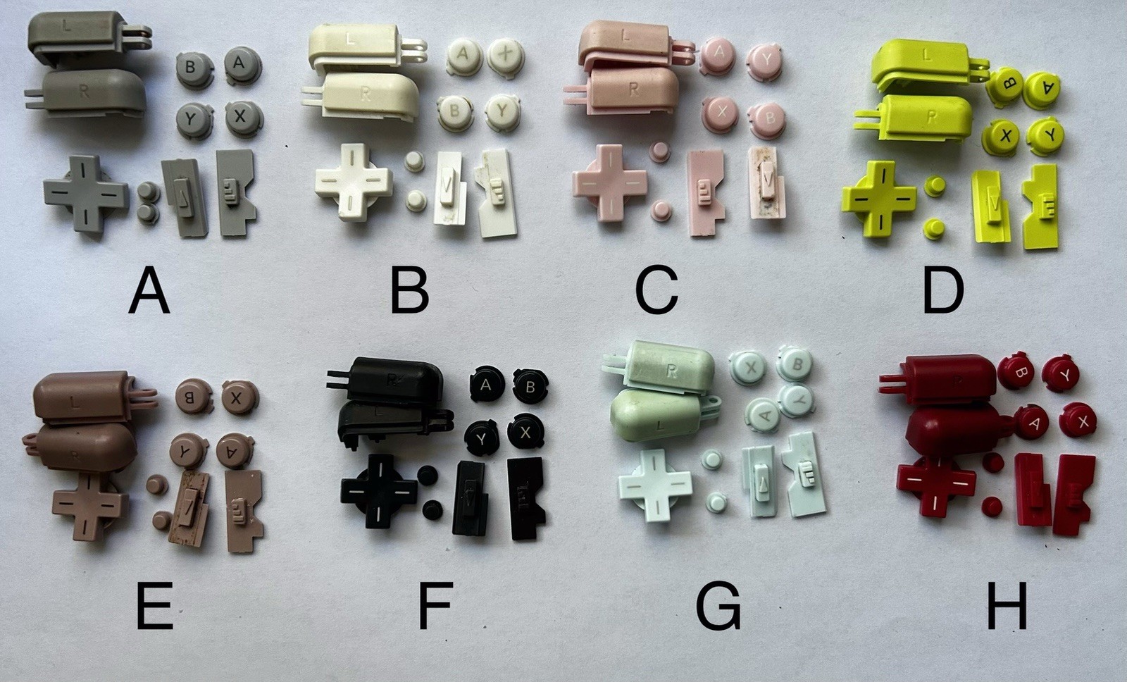 AUTHENTIC Nintendo DS Lite Button Set, gray, white, green, red, black, pink,