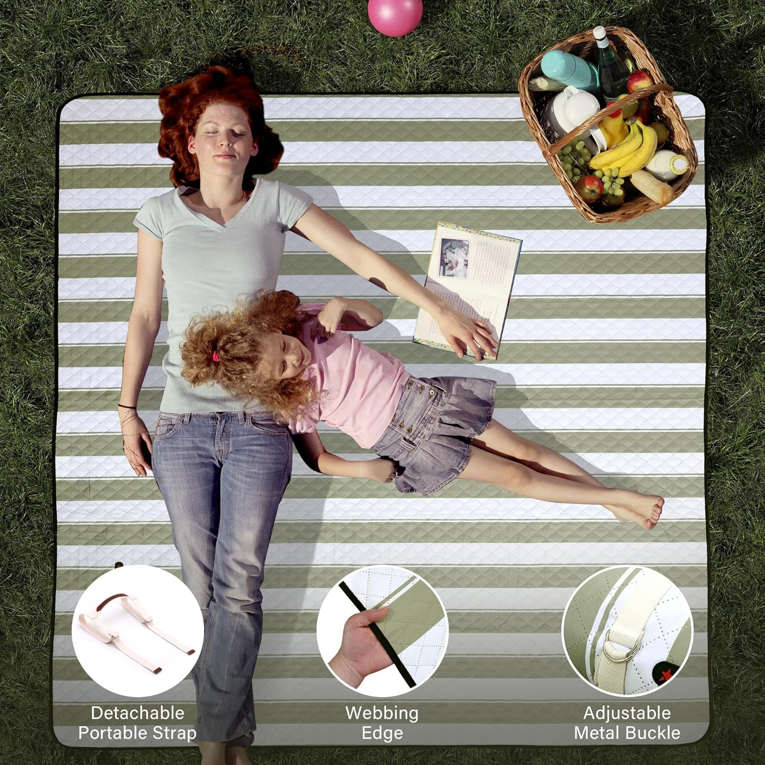 Outdoor Picnic Blanket Extra Large, 80”X80” Waterproof Picnic Mat Foldable Campi