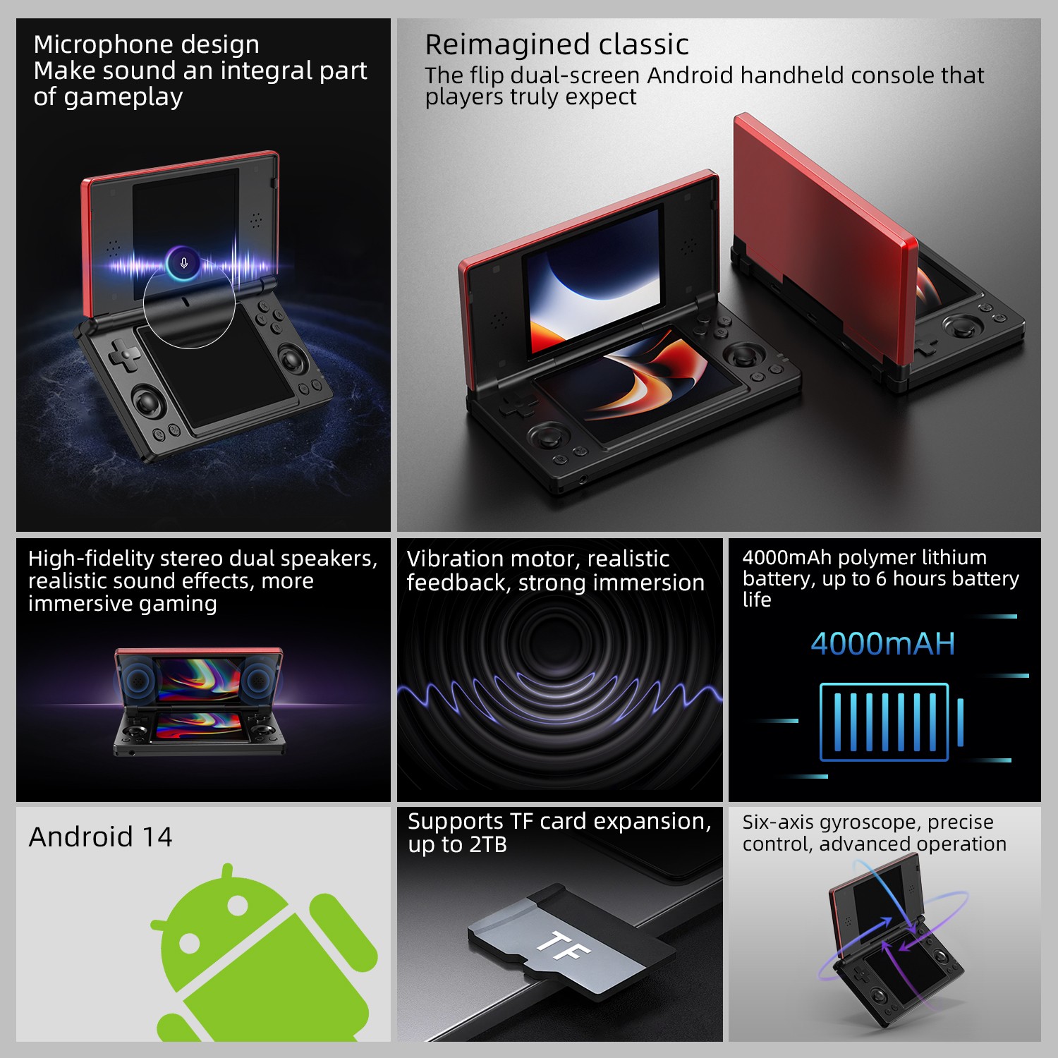 ANBERNIC RG DS Dual-Screen Retro Handheld Game Console Android14 4″IPS Flip Gift