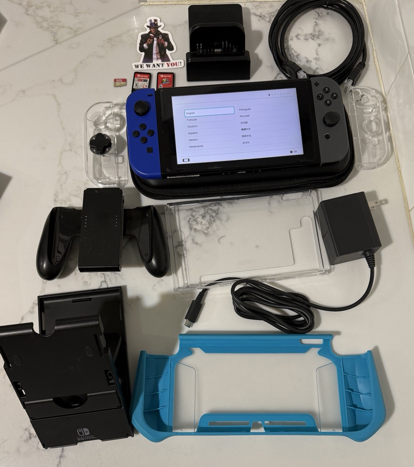Nintendo Switch 128GB Blue/Gray/Black Console w/ Joy-Con, Dock & Charger