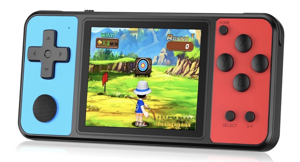 Portable Retro Video Game Console for Kids, 139 Games, 32-Bit, Blue/Red