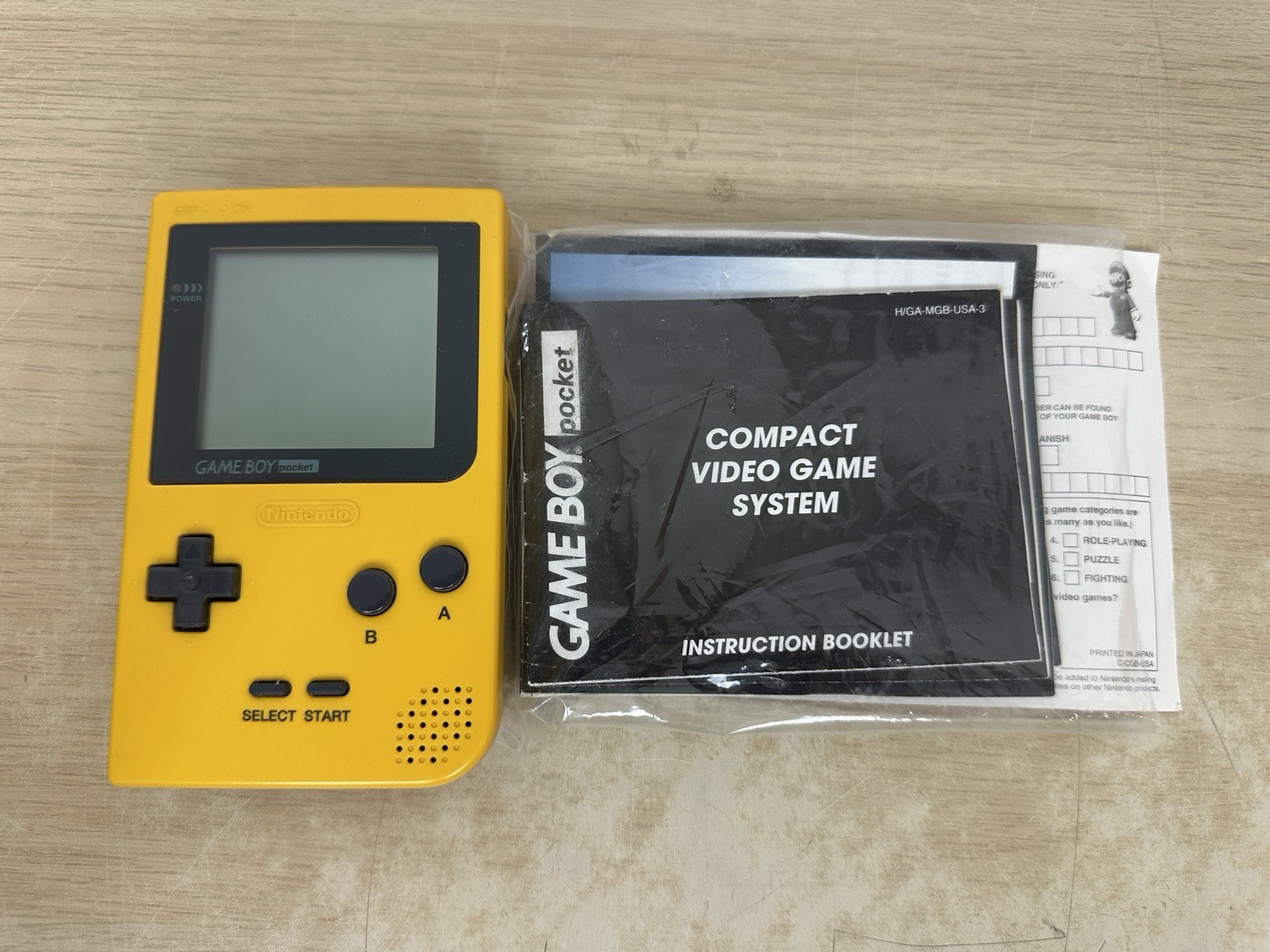 Nintendo Game Boy Pocket MGB-001 w/ Manual – Yellow – 100% OEM – Tested & Works