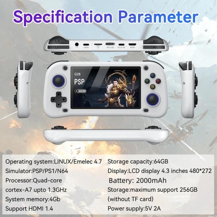 G28 Handheld Game Console 4.3″ IPS Screen ARM Quad-Core 64GB Open Source