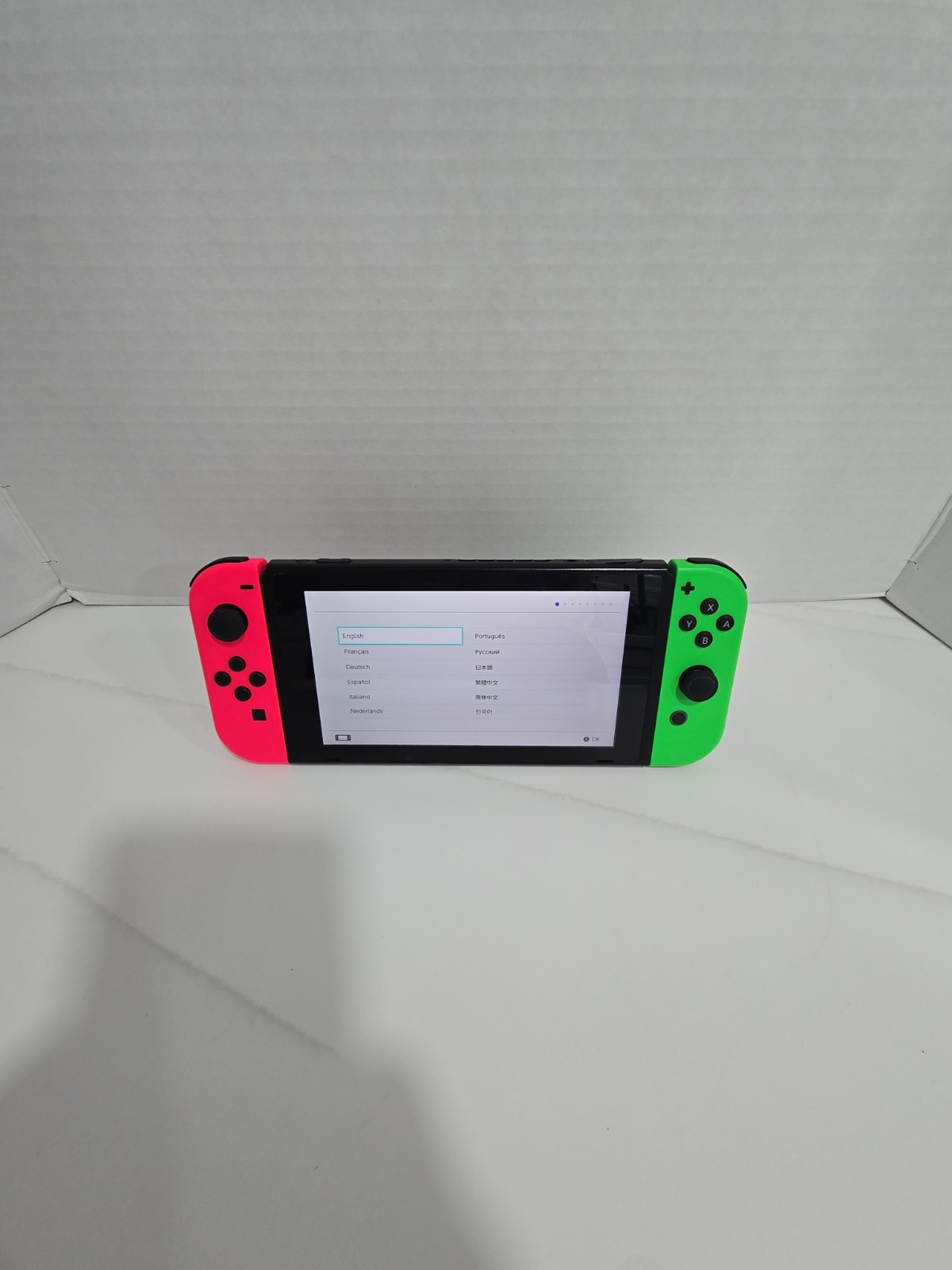 Nintendo Switch Game Console HAC-001 (01) Neon Joycons + Princess Peach Case VGC