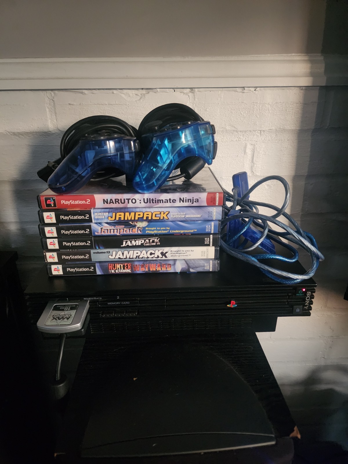 Sony PS2 Fat Console 2 Controllers 6 Games Network Adapter Memory Card
