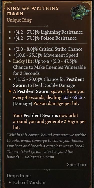 DIABLO 4🔥NEW SEASON🔥‍‍‍‍‍Ring of Writhing Moon Unique Items
