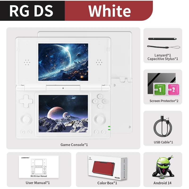 Anbernic RG DS Handheld Game Console 4″ Dual Screen Android 14 4000mAh Flip