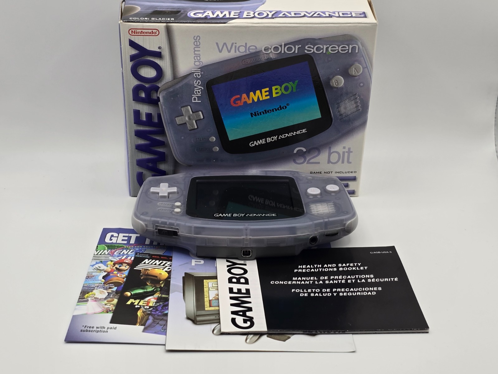 Nintendo Game Boy Advance Glacier Handheld System CIB Tested
