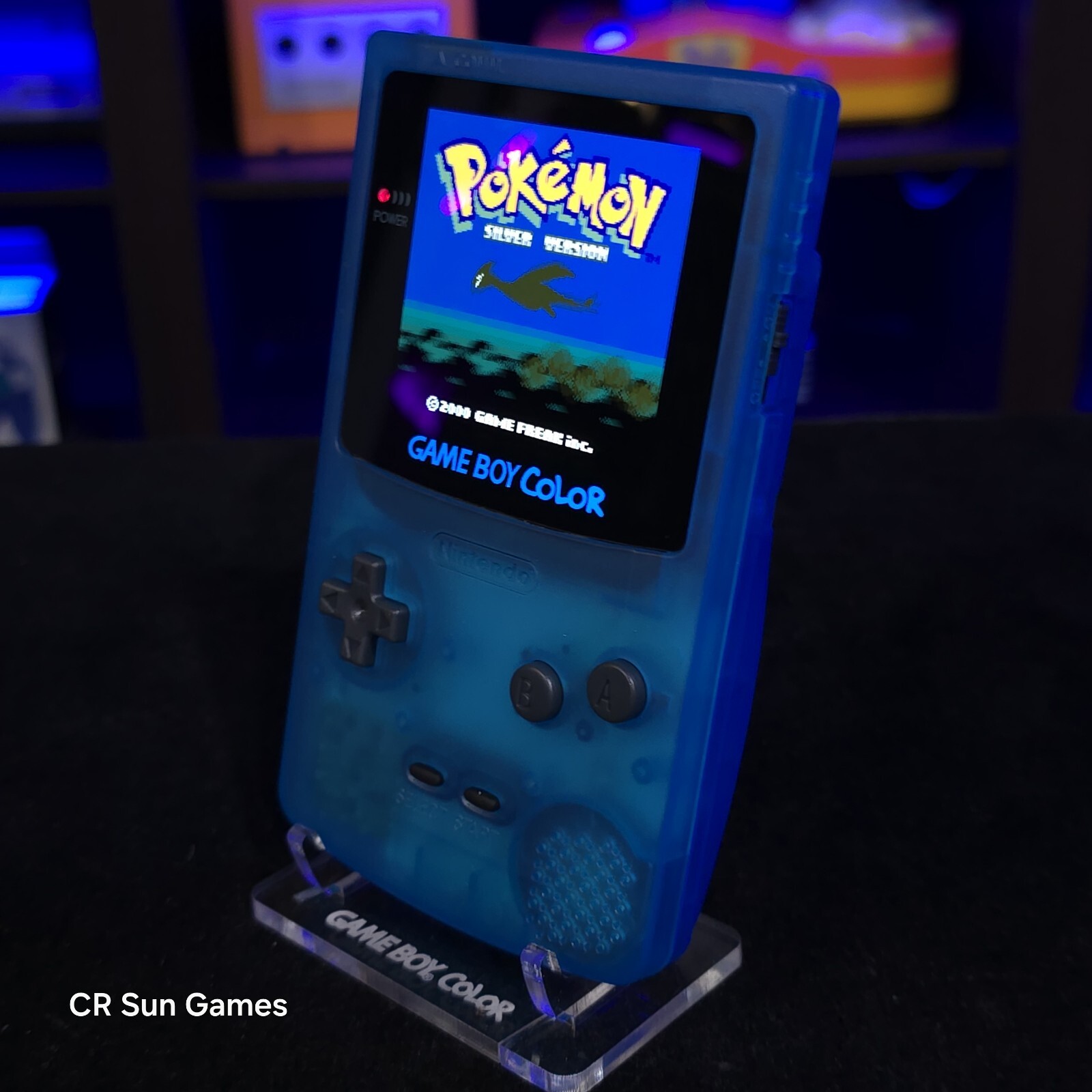Clear Blue Gameboy Color Console OLED Touch Screen GBC Game Boy