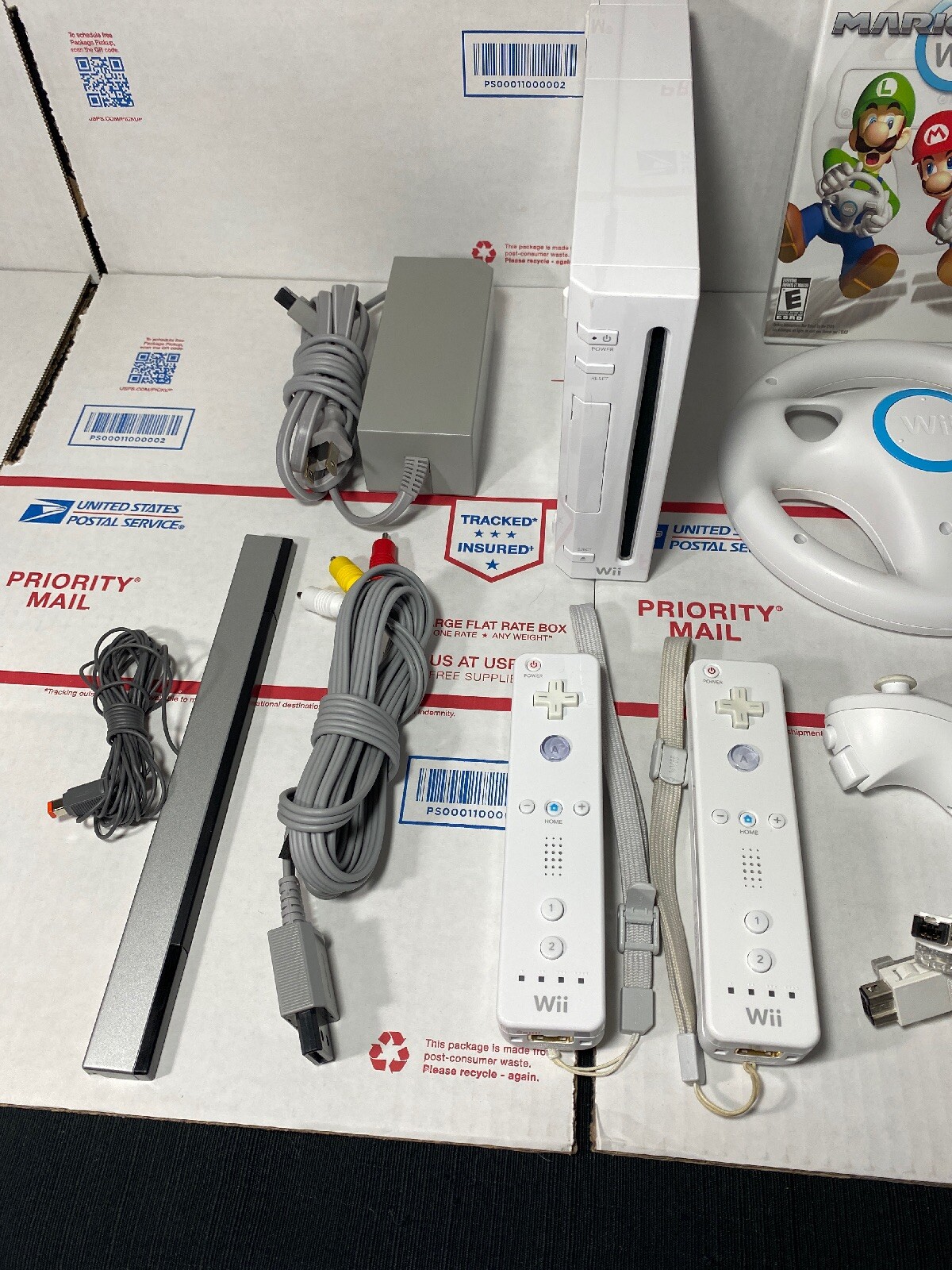 Nintendo Wii Bundle+ MARIO KART +Wheels+Wii Sports-EXCELLENT -NEXT DAY -WARRANTY