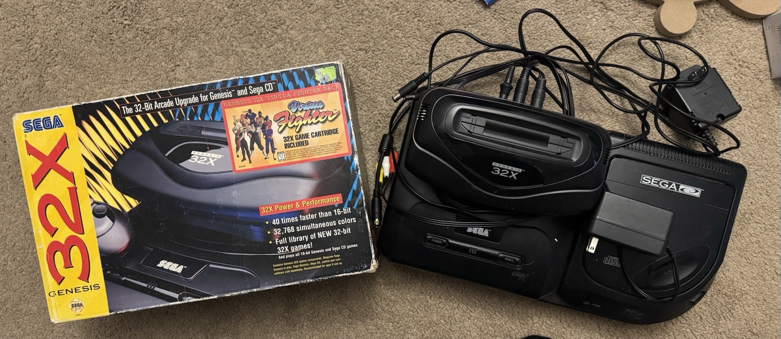 Sega CD 32X Genesis 2 Tower Of Power W Power Cables CD 32X CIB Complete In Box