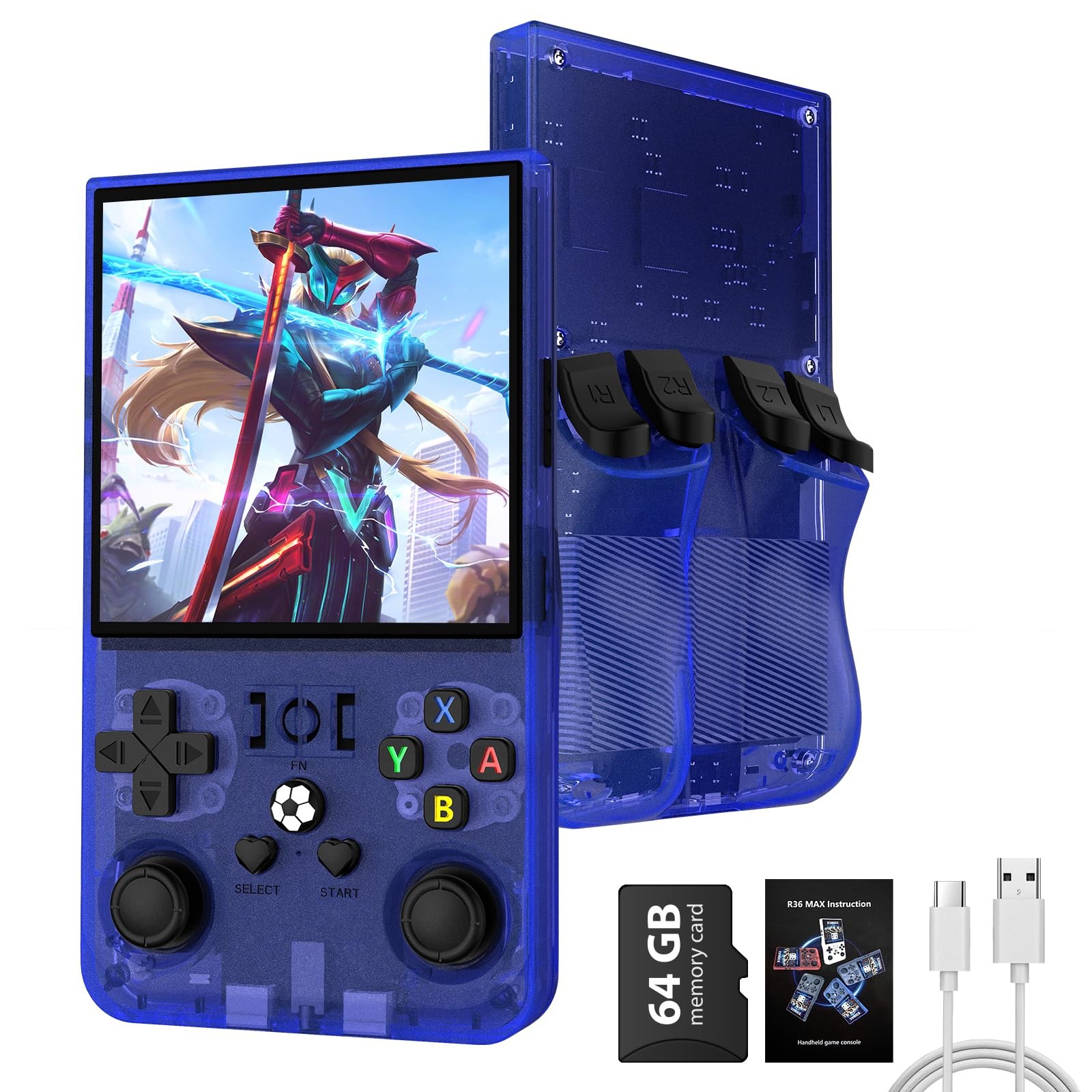 R36MAX Retro Handheld Game Console, 4.0 Inch IPS Screen, 64GB Memory, Portabl…