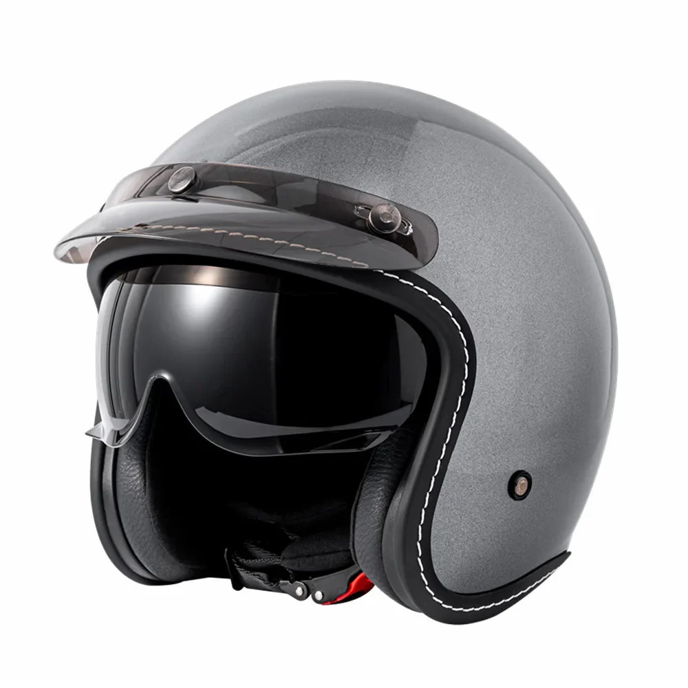 3/4 Open Face Retro Motorcycle Helmet Unisex Dual Lens Face Shield Lightweight A
