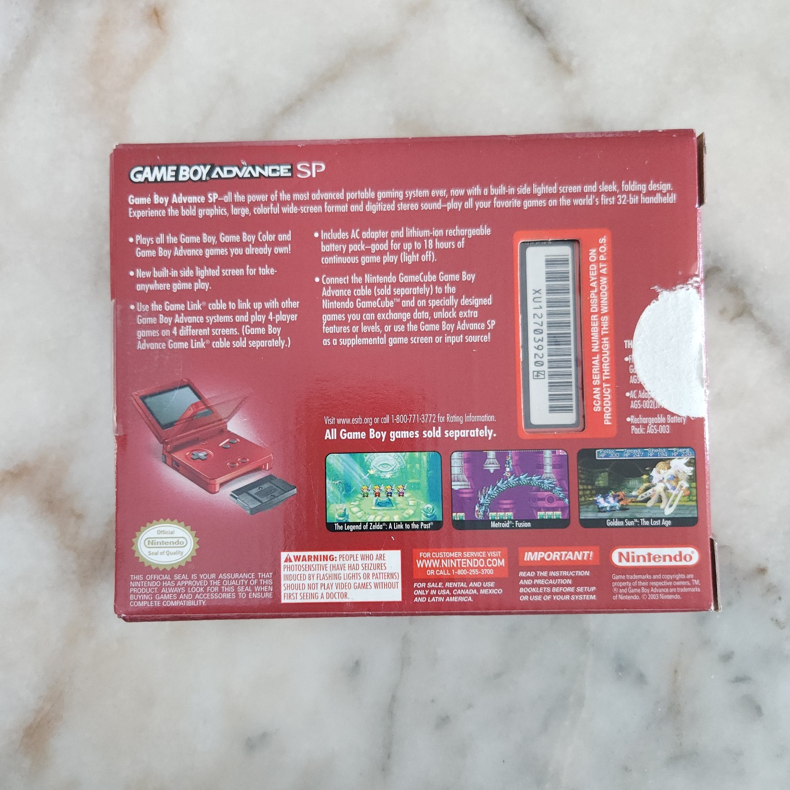 Game Boy Advance GBA SP AGS 001 Flame Red CIB NEVER USED